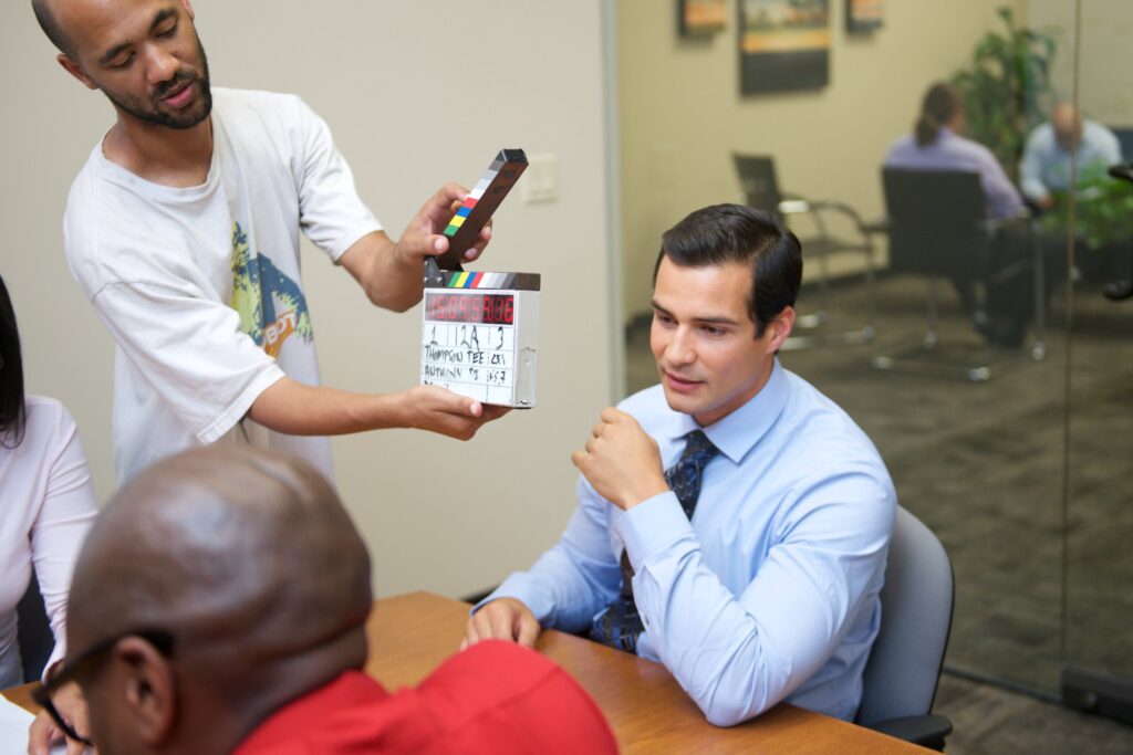 Behind the scenes of actor for marketing shoot